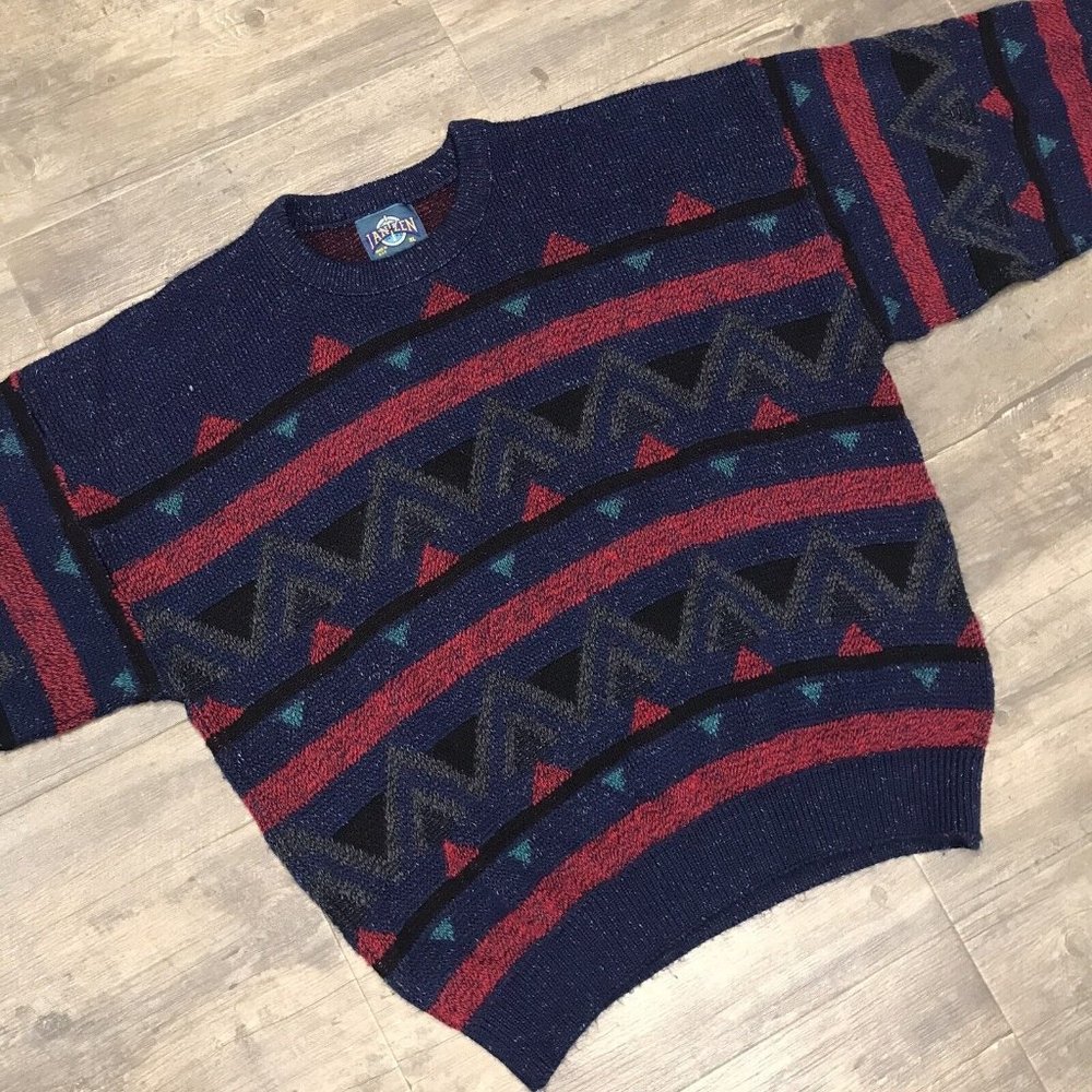 Vintage Jantzen Sweater Men Size XL Geometric Crewneck Eclectic Grandpa USA Made